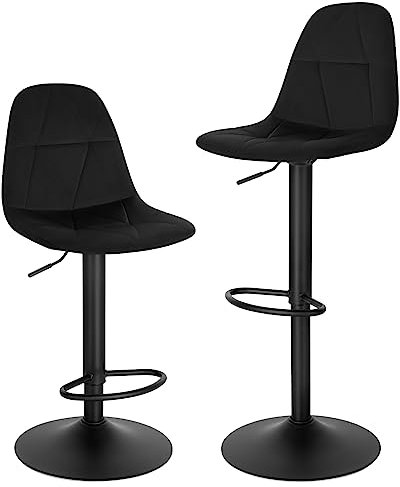 Lestarain Barhocker 2er Set, Tresenhocker, Bistrohocker, Design-Hocker mit Rückenlehne, höhenverstellbar, 360°Drehhocker, Barstuhl mit Samtbezug, aus Metall, Sitzhöhe 60-81 cm, schwarz, LBAI64003-2