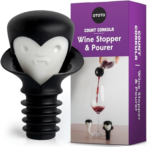 OTOTO Wine Stoppers & Pourer - Halloween Gifts for Wine Lovers, Spooky Wine Bottle Stopper, Wine Goth Accessories, Fun Kitchen Gadgets (Count Corkula)