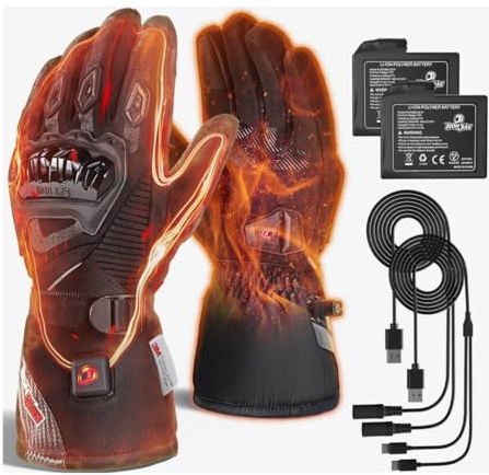 IRON JIA'S Guanti Riscaldati Moto Uomo Invernali 2025 Nuova Porta di Ricarica USB da 3000 mAh cavo di Ricarica 2 in 1 Touchscreen Impermeabile e Antivento Adatti per Moto Escursionismo Sci XL