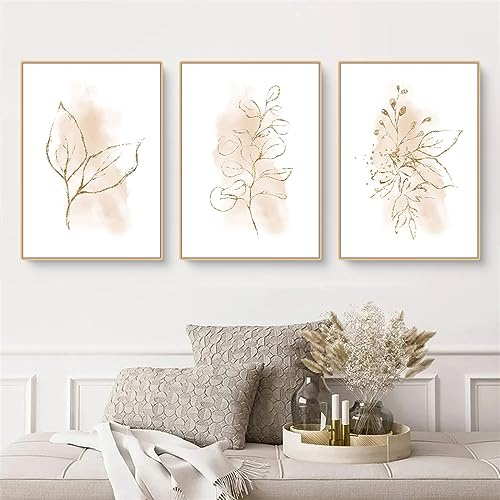 Herfair Living Room Pictures, Set of 3, Flower Poster Set, Wall Pictures, Simplicity Art Print Canvas Picture, Boho Decorative Poster, Without Frame (40 x 50 cm)