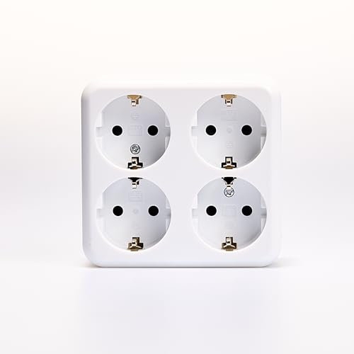 Presa da parete a 4 vie | Finezza | Presa Schutter a quattro vie AP 250V/16A quattro prese da parete con protezione dell'inserto Schutter per interno, bianco