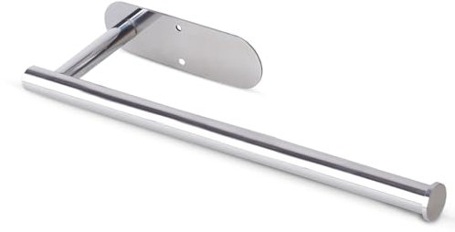 Silver Kitchen Roll Holder Wall Mounted & Adhesive - Oval Rust Free SUS 304 Stainless Steel Kitchen Paper Towel Holder Under Cabinet - Space-Saving & Modern Kitchen Tissue Holder with Screws & Manual