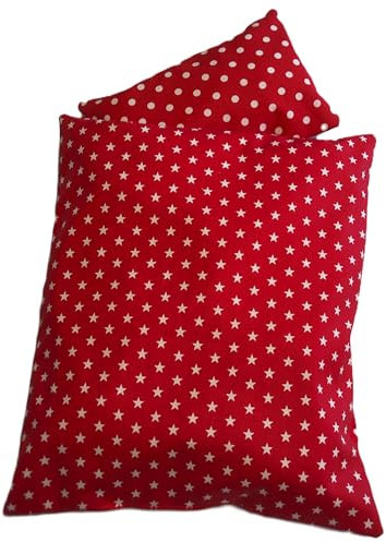 Puppenbettwäsche rot weiß, Sterne Punkte in 2 Größen wählbar (25bx 33h)