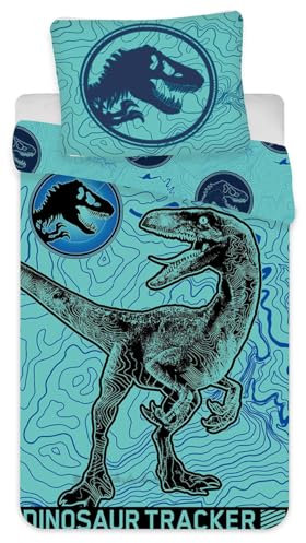 Jerry Fabrics Jurassic World Children's Bed Linen Light Motif Velociraptor Dinosaur Prehistoric Monster Bed Linen 140 x 200 cm + Pillow 70 x 90 cm 100% Cotton