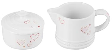 Le Creuset Mon Coeur Collection Stoneware Signature Cream And Sugar Set, White with Hearts
