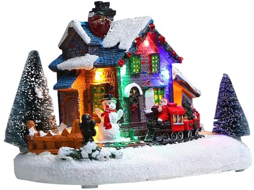 Dubbulon Casas de Pueblo de Navidad,Casa de Pueblo de Navidad, Decoraciones Interiores navideñas de casa de Nieve de Invierno LED de Resina, Adornos de Escritorio con Escena de Ciudad navideña,