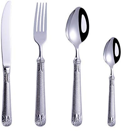 SDGBCXD, Silverbestick Bestickset, 24ST Lyxiga Silverbestick Rostfritt stål Gravyr Bord Kniv Gaffel Sked Bestick Bestick Serverar 6 personer,Bestick