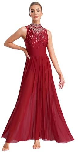 Freebily Vestito da Balletto Ballo Lirico Contemporaneo Donna Vestito da Danza Classica Moderna Gonna Lunga Costume da Ballo Latino Americano Tango Dancewear Performance Borgogna M