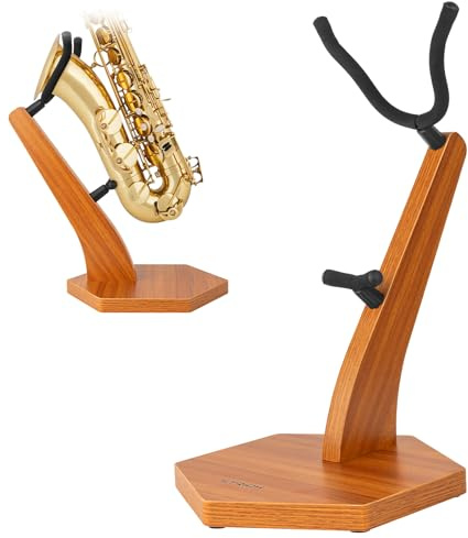 STRICH Wooden Saxophone Stand Display For Alto Tenor Sax, Wooden Floor Stand Holder Mahogany Color, Weighted Heavy Base (FH-4, Sax)
