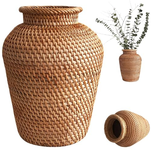 Vase en rotin, Vase tissé de Haut de 7, 8x6, Panier en Osier décoratif Rustique pour Les Mariages.