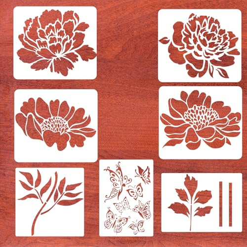 Grande fiore stencil per la pittura, fiori modello per pareti, Peonia floreale stencil modelli per giardino recinzione legno mobili tessuti