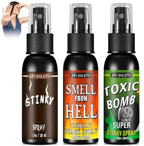 SYNERIX 3 Piezas Spray Fetido Bombas Fetidas - Articulos de Broma Pedos, Bomba Fetida Fart Spray, Bombas Fetidas Super Potentes, Bromas para Adultos Divertidos Halloween Carnaval, No Tóxico