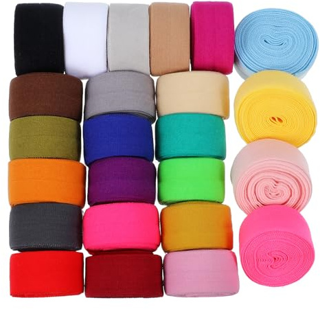 ADLABLD 24 Stücke Bunt Gummiband Breit Nähen,Elastizität Schrägband,Einfassband zum Nähen,Faltbare Nylon Einfassband,für Hose Rock Taillenband Perückenbänder DIY Handwerk Nähzubehör