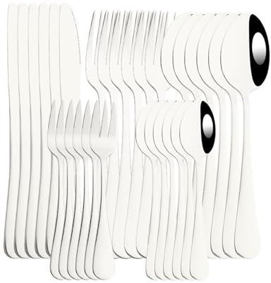 Juego de cubiertos de acero inoxidable, cubiertos de 6 piezas con cuchillos de cena, tenedores para tartas y cucharas de té para vajilla elegante