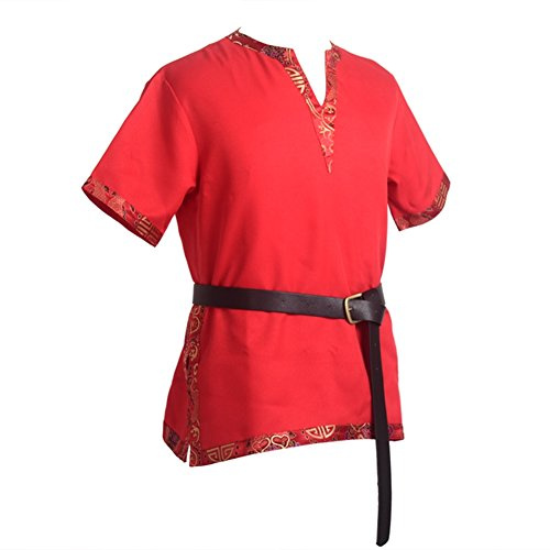 BLESSUME Tunica Medievale Camicia Vichingo Cavaliere Costume con Cintura (M, Rosso)