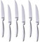 BISDARUN Stainless Steel Serrated Steak Knives Set of 6, Silver Dinner Knives Table Knifes for Cutting Steak Meat Dishwasher Safe, 8.66 Inches (22CM)