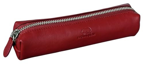 BROWN BEAR Schreibgeräte-Etui Leder Rot mit Reißverschluss - Echtleder Federmäppchen - Business Stifte-Etui - Schlampermäppchen BB 1403 CRD