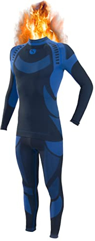 sesto senso® Funktionella underkläder för män, set, skidunderkläder, snabbtorkande, långärmad undertröja, funktionell skjorta och långa underbyxor, funktionella leggings, termoaktiva, Mörkblå, S
