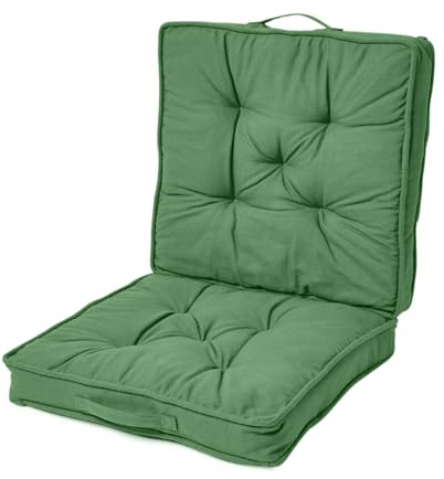 HOMESCAPES Dark Green Travel Booster Cushion Large Firm 50 cm Square Seat Pad and Backrest Luxury Thick Soft Cotton Supportive Car Cushion For The Elderly, Post-Operative and Lumbar Support