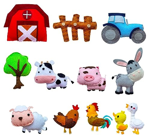 Felt DIY Sewing Kit for Kids Ages 6-12 - Create 12 Adorable Farm Animal Plush Toys (Pig, Sheep, Cow, Chicken) - Fun and Educational Craft Activity with Pre-Cut Felt Pieces and Easy Instructions
