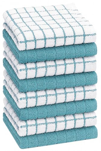 Bumble Dish Cloths (8 Pack) | 12 x 12 | 100% Cotton Kitchen Towels | 405 GSM | Soft, Highly Absorbent & Durable Dish Towels for Kitchen | Aqua
