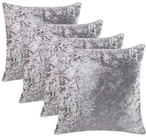 RKAAS HOME Super Soft Decorative Luxurious Crushed Ice Velvet Square Cushion Cover for Living Room Sofa Couch Bed 45cm x 45cm 18x18 Inches (Pack of 4 - Silver Grey)