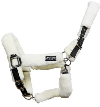 Horses, Cavezza In Nylon Soft Fluffi, con Rivestimento in Pelo Sintetico, per Cavalli Sensibili, Adatta ai Viaggi in Trailer (Cob, Beige)