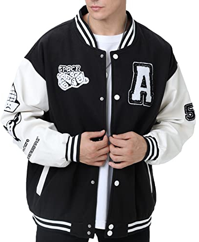Eocicvvi Men's College Jacket Transition Jacket Women's Leisure Jacket Harajuku Style Sports Jacket Streetwear Stand-Up Collar Autumn Spring with Pockets
