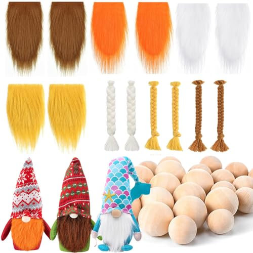 22 Pz Gnome Beard Sfere di Legno Trecce Incompiute Kit Barba Nana, Accessori Natalizi Barba Gnome Barba Pelliccia Sintetica Fai da Te Capelli per Naso Gnomo Bambole Gnomo Fai da Te Festa di Natale