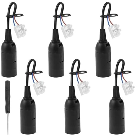 LbsAMP 6 Stück E14 Ersatzfassung 2A 250V Glühbirnenfassung mit 1 Schraubendreher Lampenfassung mit Kabel Schwarze Renovierfassung Baustellenfassung
