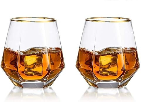 Lot de 2 verres à whisky en forme de diamant, verre à whisky incliné de 300 ml, verre à scotch pour bourbon/rhum/bar, cadeau d'anniversaire, de Noël, d'anniversaire de mariage pour homme