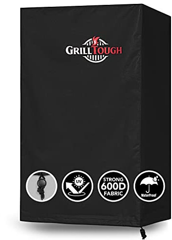 GrillTough Heavy Duty BBQ Smoker Cover for Outdoor Grill – Waterproof, Weather Resistant, UV & Fade Resistant with Adjustable Straps – Gas Grill Cover for Weber, Charbroil (58L x 43W x 99H cm)