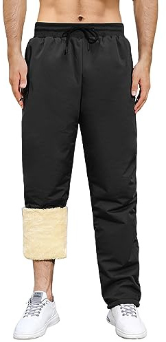 Yuson Girl Pantalón Chandal Hombre de Forro Polar Invierno Jogger Impermeable Recto Cintura Elástica Térmico Deporte Grueso Trekking (Negro, L)