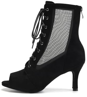 HIPPOSEUS Zapatos de Baile Latino Mujer Negro Botines Bachata y Salsa Botas de Danza Tacon Alto 7cm, 39 EU