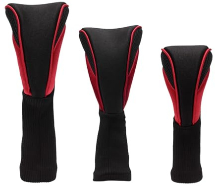 Ronyme Fundas de Madera para Cabeza de Golf, 3 uds., Fundas de Cabeza para Palos de Golf, Funda Protectora Suave de Cuello Largo, Cubiertas para Cabeza de, Negro y Rojo