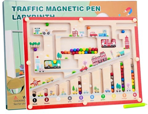 Montessori Spielzeug Magnetspiel Labyrinth ab 2 3 4 5 6 Jahre, Holzspielzeug Magnetic Spiel Busy Board,Motorikspielzeug Magnet Spielzeug Kinder Sortierspiel Geschenk für 2 3 4 Jahr Mädchen Jungen