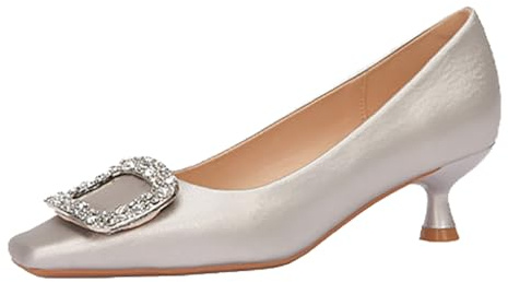 GYCS Zapatos de Tacón con tacón Kitten Zapatos De Boda De Tacón Fino Satén Punta Zapatos De Novia Comodos Stilettos De Fiesta con Poco Tacon Zapatos Kitten Heels Vestir,Plata,37EU