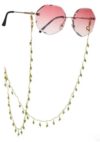 Dreamtimes Gafas de cadena para las mujeres hechos a mano de cristal de cuentas de gafas de cadena de la correa collar de gafas de cadena de la máscara (Verde)