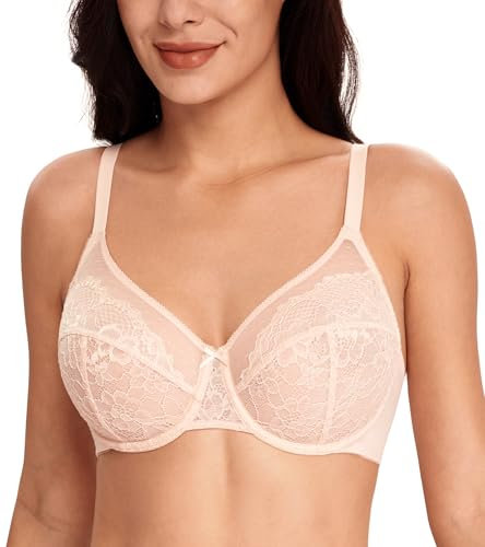 Lemorosy Women's Minimizer Bra Full Cups Plus Size Comfortable Lace for Daily Non-Padded with Underwire Support, pink, 32F