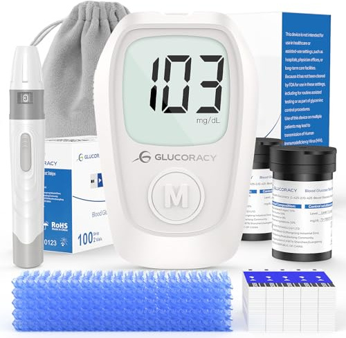 Glucoracy G-425 Blutzuckermessgerät-Set, Blutzuckertest-Set mit Stechhilfe, 100 Teststreifen und 100 Lanzetten, Glukosemessgerät für zu Hause, Diabetes-Selbsttest-Set für den Heimgebrauch