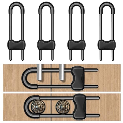 LLOOC Cabinet Locks for Babies,Child Proof Cabinet Locks,4 Pack,Black