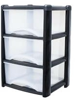 Neat. 3 Plastic Storage Drawers Unit with See-Through Drawers, Compact Vertical Design – Durable Plastic, Ideal for Organizing Office Crafts, and Household Items, 60cm x L39cm x W39cm - Black/Clear