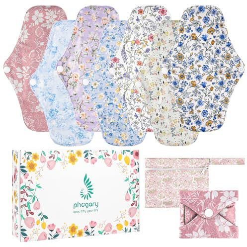 PHOGARY 7 PCS Washbare Slipenlagen, Menstruationspad Wiederverwendbare Slipeinlagen, Stoffbinden Waschbar Binden Nachtwaschbarer Stoff