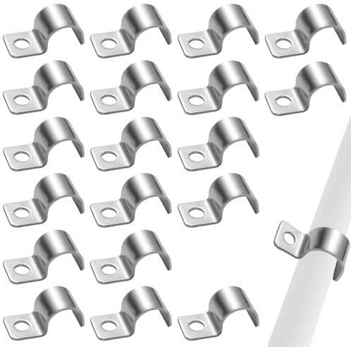 Lot de 20 clips en treillis métallique dur, clips en U robustes, support mural en treillis métallique dur en acier inoxydable à trou unique, clips de tuyau en métal, clips de fixation Ø 15-16 mm