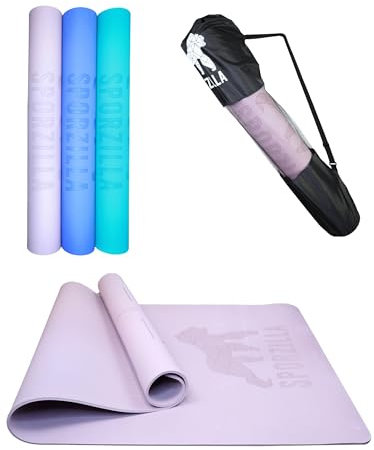 Sporzilla Yoga Matte XXL 200 x 100 cm – 8 mm dick - rutschfest und schadstofffrei – mit Hilfslinien und Tragetasche, Gymnastikmatte, Sportmatte