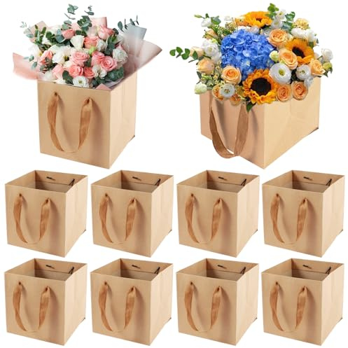 10Pcs/20Pcs Kraft Paper Gift Bags with Handles Gift Bags Bulk Square Size Large Paper Shopping Bag Portable Paper Carry Bag for Grocery Merchandise Craft(Brown,10Pcs-30x30x30CM)