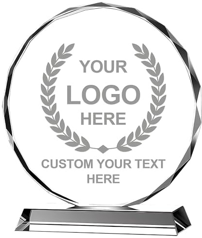 Emoragifou Premio Trofeo di cristallo personalizzato, targa premio in cristallo con incisione personalizzata con il tuo logo/emblema/testo, premi personalizzati e trofei per sport, eventi aziendali