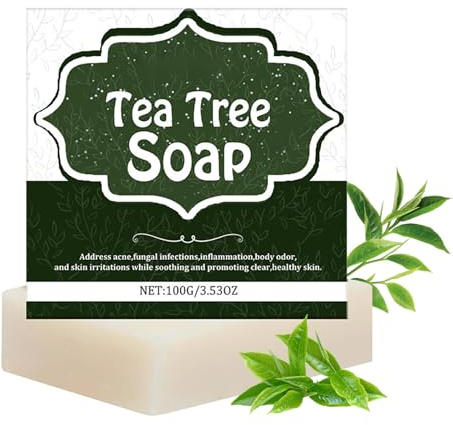 Tea Tree Soap - Natural Soap Bar for Face & Body - Handmade Tea Tree S-oap - Fights Acne, Body Odour, and Skin Irritations - With T-ea T-ree Oil & Coconut Oil - Gentle, Vegan & Cruelty-free