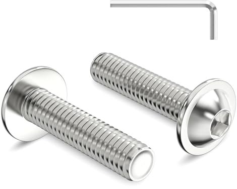 Lot de 20 vis à tête bombée M6 x 25 mm avec bride à six pans creux en acier inoxydable A2 V2A, filetage complet avec clé à six pans creux
