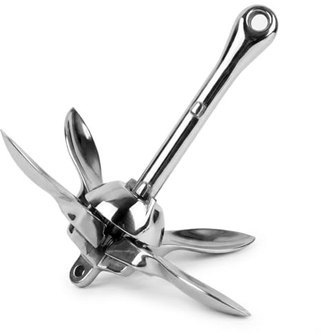 AIROW Ancla Grapnel Plegable - Ancla para Barco de Acero Inoxidable con Pulido Espejo, Anticorrosión para Yates/Veleros/Embarcaciones de Pesca